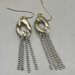 Gold Tone and Silver Tone Chain Dangle Earrings Luxe Two Tone Statement Jewelry